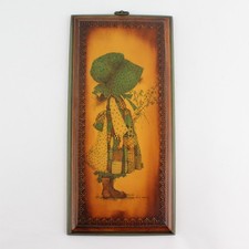 Vintage 1970  s Holly Hobbie Decoupage Wood Art Wall Plaque 13.5"