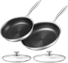 Stainless Steel Frying Pan Set with Lid 10" and 12" Nonstick Honeycomb Coatings 