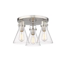 Innovations Lighting Newton Cone 3-Lt 7" Flush, SN/CG - 411-3F-SN-G411-7CL