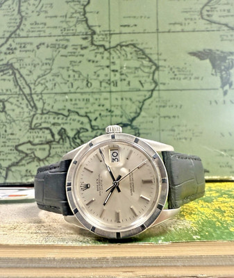 Mens Rolex Oyster Perpetual Date Stainless Steel Silver Dial 34mm Watch