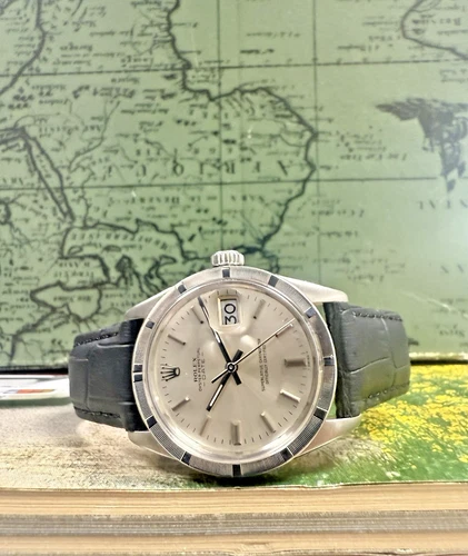 Mens Rolex Oyster Perpetual Date Stainless Steel Silver Dial 34mm Watch