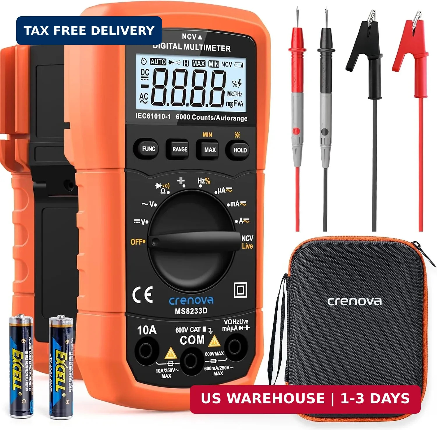 Crenova MS8233D Multimeter TRMS 6000 Counts Auto-Ranging Live Wire NCV