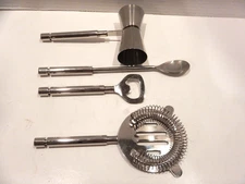 Mid Century Bar Set Mixology Barware 4 Utensils Spoon Strainer Opener Jigger