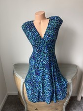 Chaps Dress Womens M Teal Cap Slv Midi A-line Stretch Career Easy Deep V Plunge