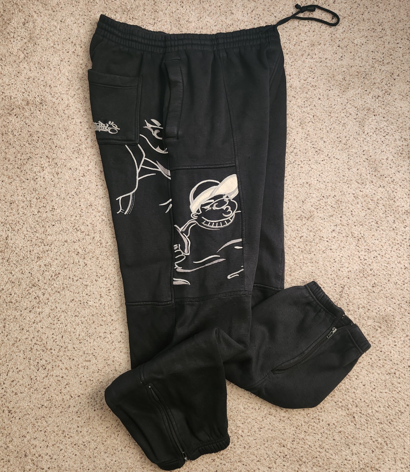 South Pole Vintage Fat Albert Black Jogger Sweatpants Size XL Y2k 90s