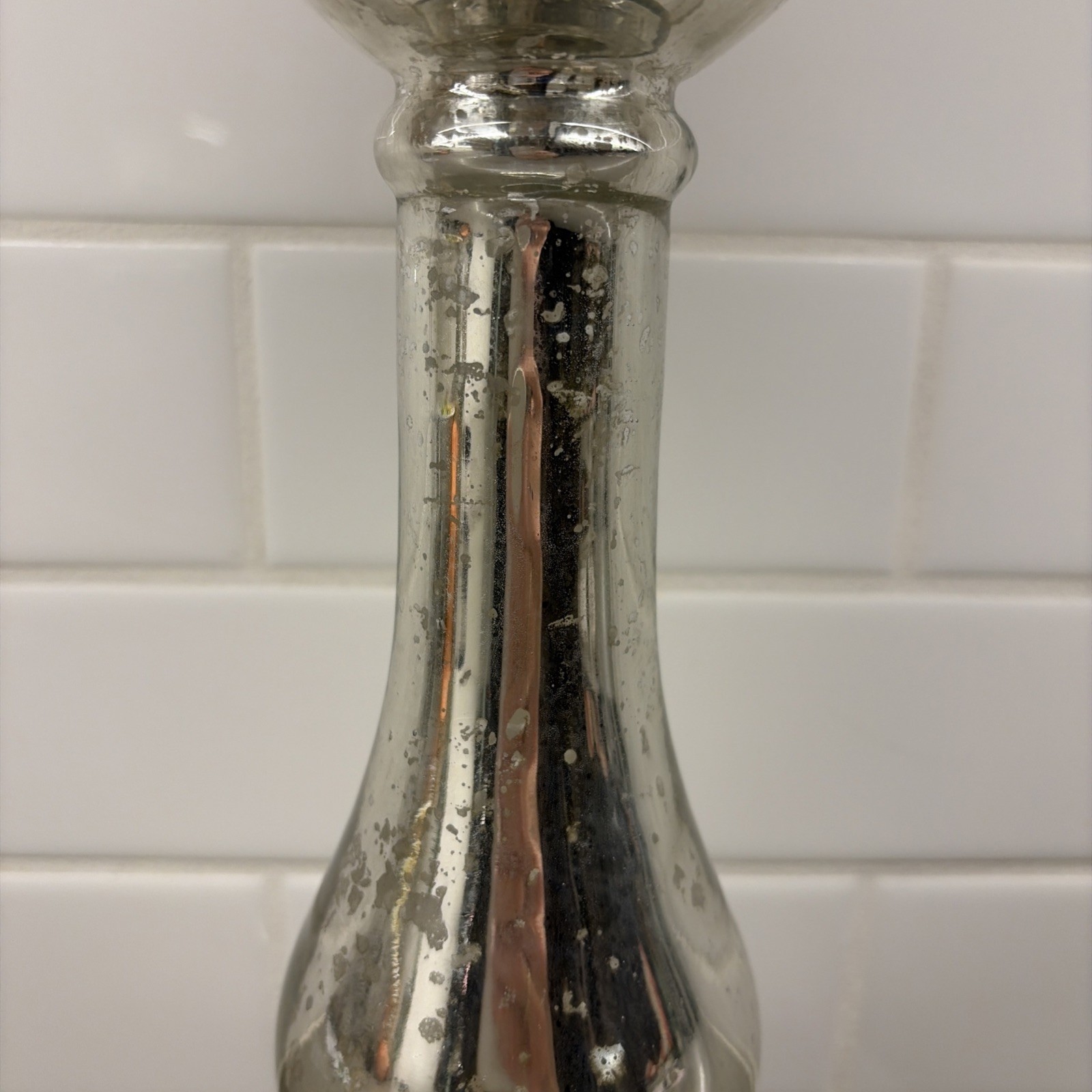 Mercury Glass Pillar Silver Candle Holder 17” Bella Lux Home Decor