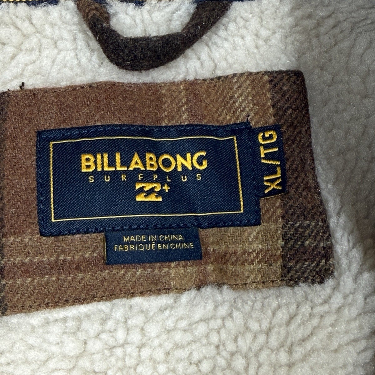 Billabong Surfplus Barlow Plaid Sherpa Lined Jacket Men XL Brown
