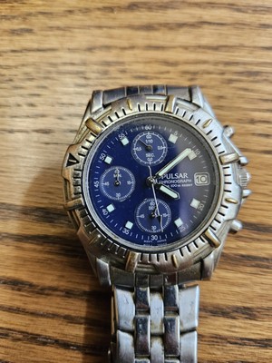 PULSAR 39mm WR 100m Black Dial Date Rotating Bezel Men's Stainless Steel Watch