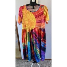 Women's Short Sleeve Sunset Colorful Pattern Maxi Dress Size Medium