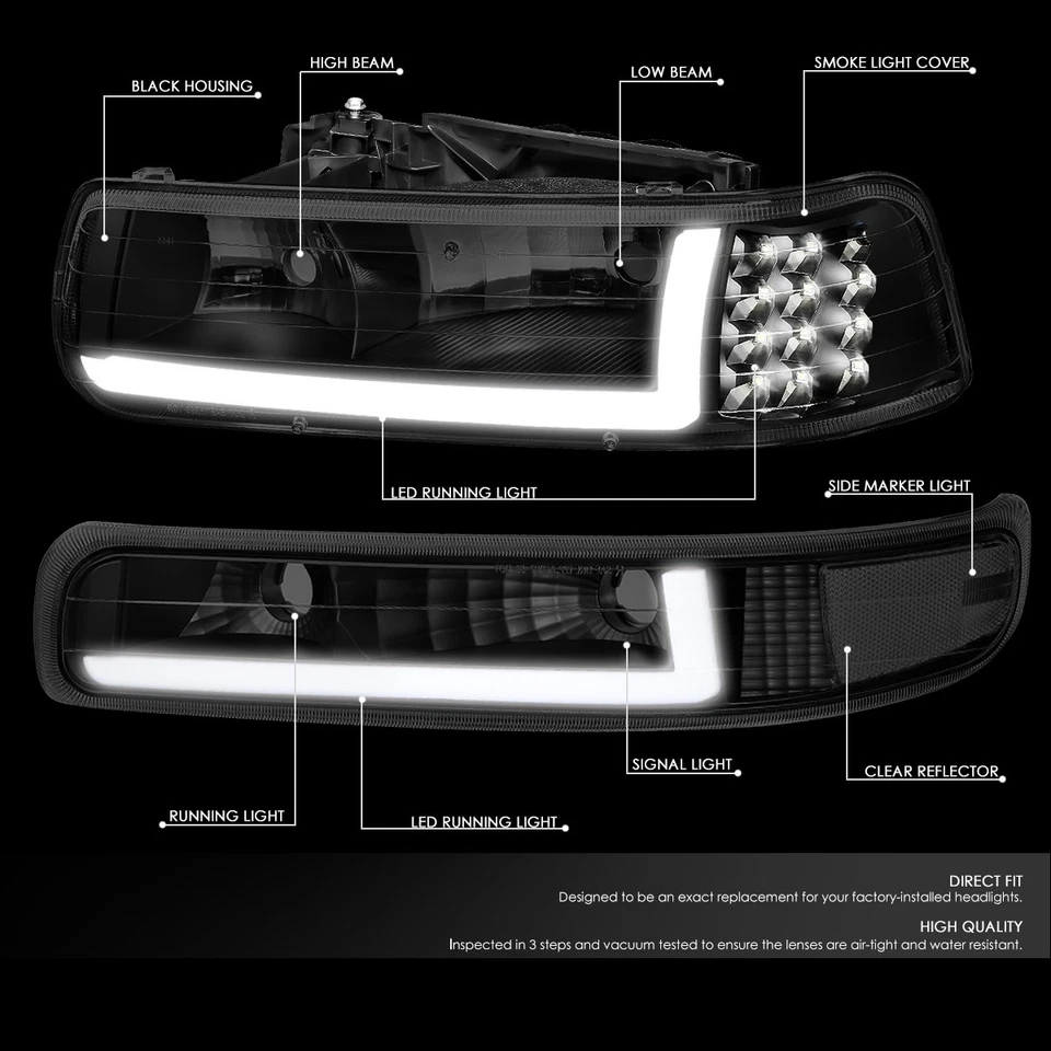 Faro LED DRL + lámpara de señal de parachoques para 99-02 Chevy Silverado 1500 2500 HD 3500 Foto 2 de 4