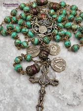 Healing Saints Lourdes Fatima Jude Raphael Rosary |Heritage Bronze |Turquoise