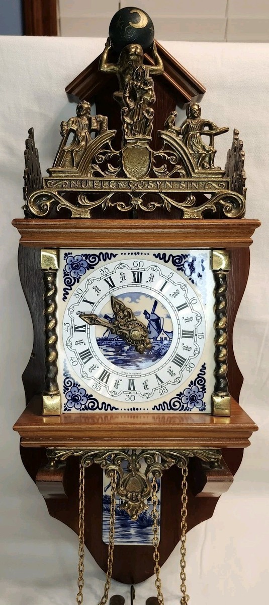 Vintage Franz Hermle Delft Style Atlas Wall Clock Windmill Tile