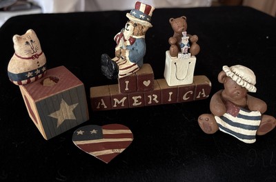 Lot 7 VTG USA 250th BD DECOR Sarah s Attic Betsy Bear Cat Uncle Sam
