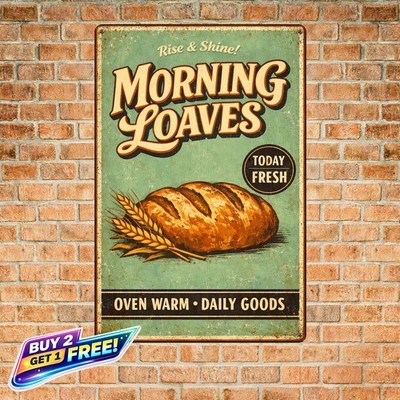 Bakery Fresh Bread Daily Metal Tin Sign Retro Kitchen Wall Art 8x12