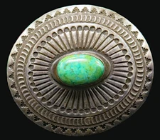Turquoise Stone Sterling Silver Southwest Style Hallmark M Vintage Belt Buckle