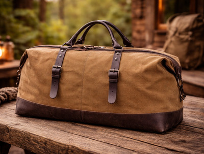 Rugged Canvas Duffel Bag Travel Weekender Carry On Gym Overnight Khaki
