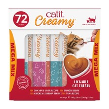 Catit Creamy Lickable Cat Treats Mega Mix, 72-count, Chicken, Salmon, Tuna