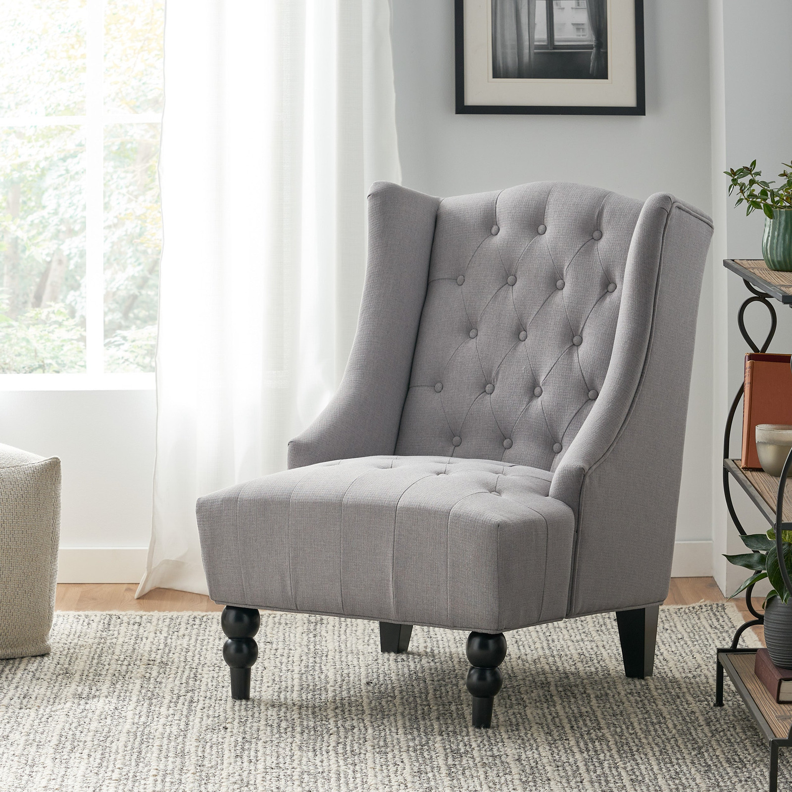 Toddman Gray Hi-Back Tufted Accent Club Chair for Stylish Comfort