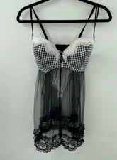 Victorias Secret 36D Nighty Baby Doll Teddy Black Lace Romantic Ruffle A51-05