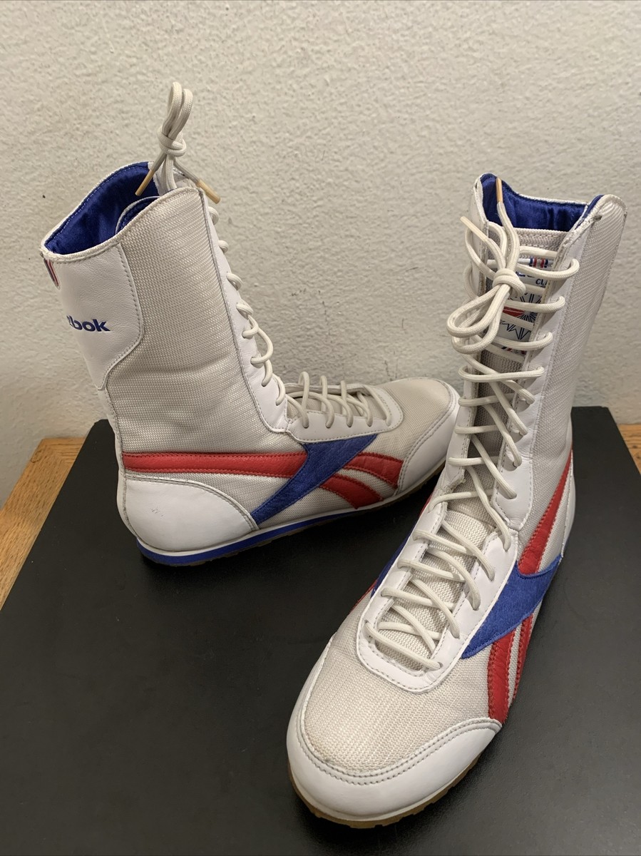 Vintage Reebok Classic Wrestling Hi Boots White Re Blue Men Sz US