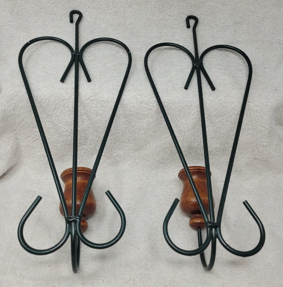 Par de candelabros cónicos de madera verde oscuro 14x6 pared campo granja Foto 2 de 4