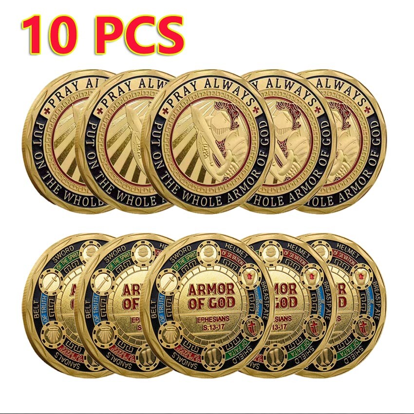 Moneda de desafío de 10 piezas puesta en la armadura de Dios conmemorativa moneda coleccionable medalla
