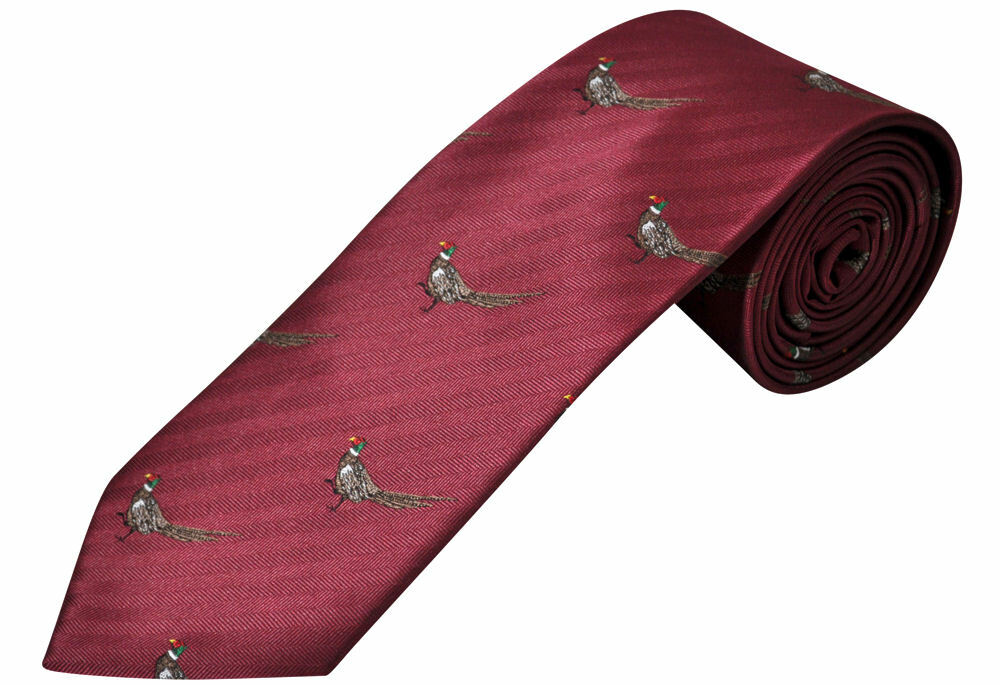 THE TIE STUDIO - Pheasants Standing on Burgundy Luxury Country Men's Novelty Tie