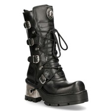 NEWROCK 373-S33 Ladies Black 100% Leather Boots Goth Punk Emo Rock Biker Boots