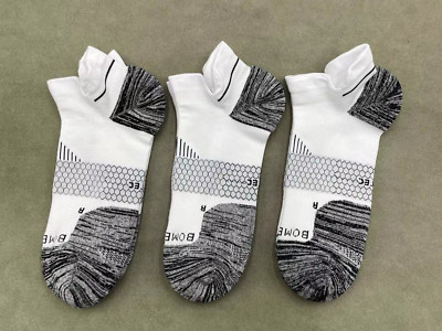 3 Pairs Bombas Men's Hex Tec Lightweight Running Ankle Socks Size L 9-13 white