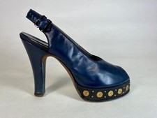 Vintage 1940's MACKEY STARR navy leather platform heels with spangles size 3.5