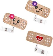 Retractable Nurse Badge Holder Reel, 3 Pack Cute Felt Bandage Badge Holder with