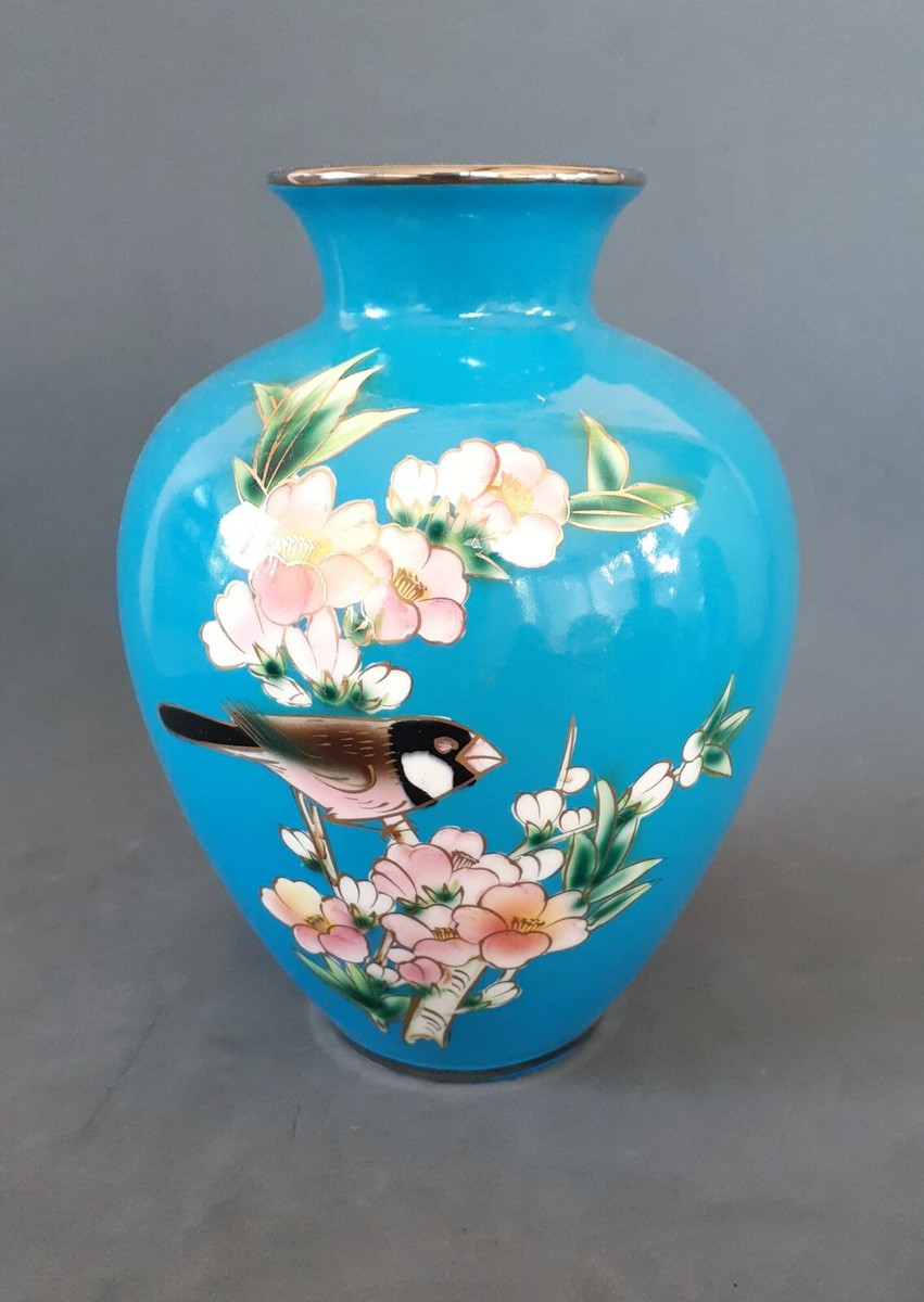 Vintage Japanese hand painted porcelain blue vase 7 inches | eBay