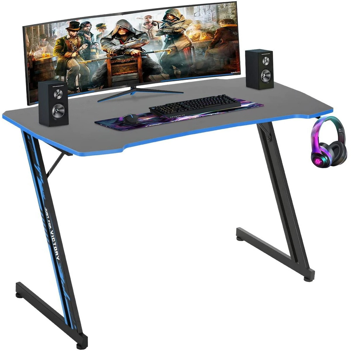 Modern Z-Shaped Computer Desk for Home Office with Headphone Hook