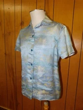 Vintage MOHAN'S Asian Print  Silk Shirt Hong Kong chest 40" Blue