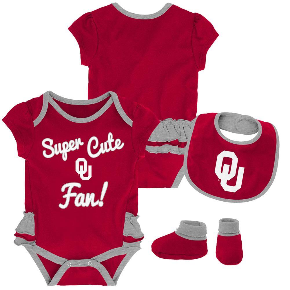 University of Oklahoma Sooners Creeper, Bib and Bootie Set Infant Girls