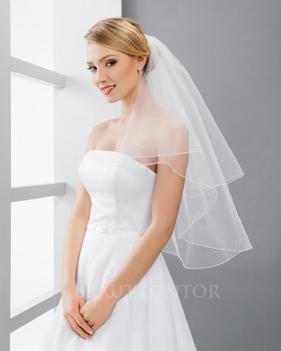 Brautschleier Aus Feintüll - 2-lagig Mit Satinumrandung, 70cm Länge