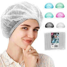 1000 pcs White Disposable Spunbond Polypropylene Pleated Bouffant Caps 21"