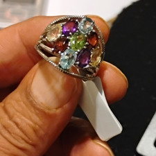 Silver Tone Cocktail Ring Size 6 Prong Set As...