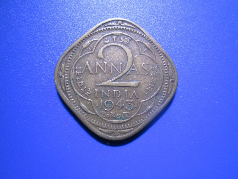 India 2 Annas 1943 Bombay George VI KM# 543 Lightly Circulated