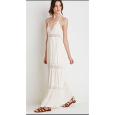 Forever 21 Dress Women Small Ivory Crochet Halter Maxi Boho Festival Cottagecore