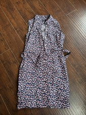 Tommy Hilfiger Blue Red & White Floral Sleeveless Belted Shirt Dress Womens Sz 4