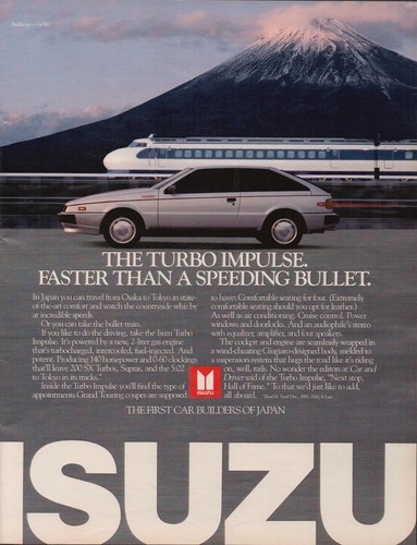Isuzu Turbo Impulse Japanese Sports Coupe High Speed Vintage Car Print Ad 1986