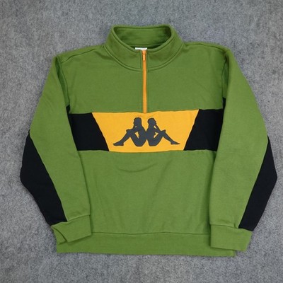 Kappa Sweatshirt Mens 2XL Green 1/4 Zip Fleece Pullover Omini Sweater Yellow EUC