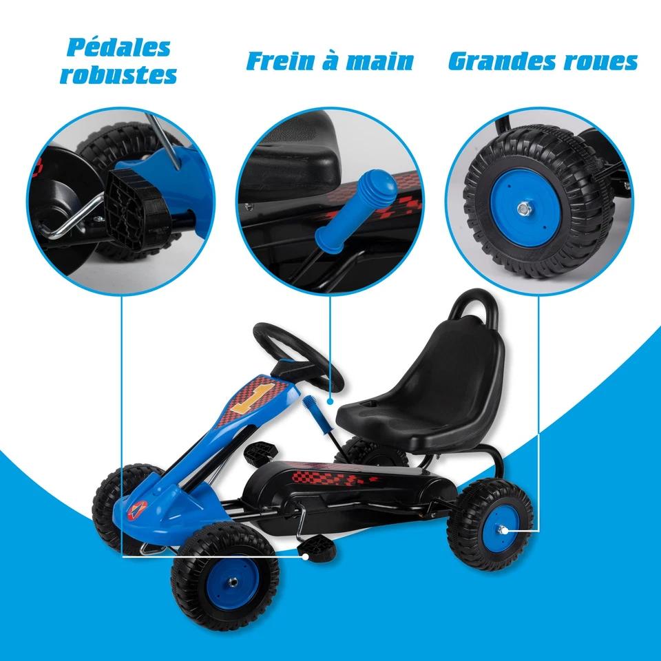 Kart Acier - Réglable - Frein à Main - Max 35 Kilo - 3-4 Ans - Bleu/ Noir - Photo 3/4