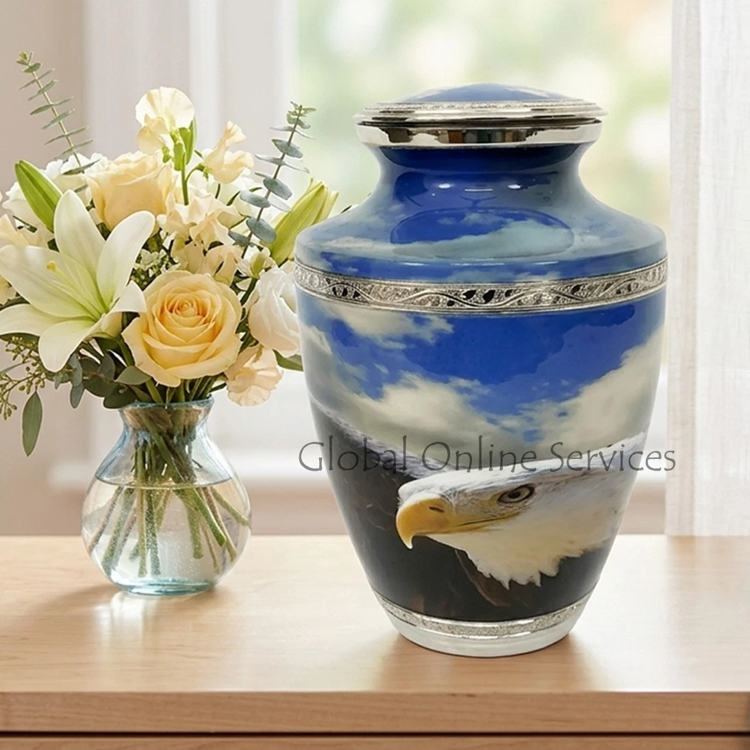 White Eagle Designed Large Blue Cloudy Sky Adult Memorial Human Urn For Ashes