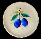 Vintage Westmoreland Beaded Edge Milk Glass Painted Fruit Plate 7-1/2” Blue Plum