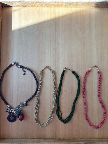 Lot of 4 Corded Necklaces Boho Multi Strand Pink Green Neutral 14–16in Bundle