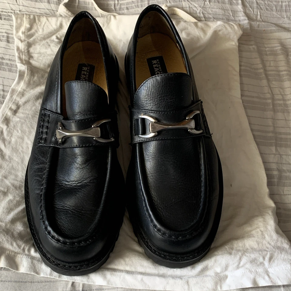 KENNETH COLE REACTION 10.5 D Mocasín Cuero Negro Hebilla Plateada LINDO Foto 2 de 4