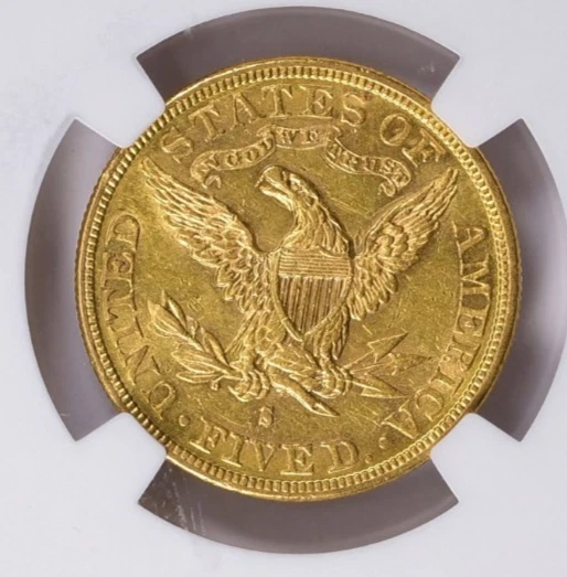 1893-S LIBERTY HEAD HALF EAGLE $5 GOLD NGC AU58 - Image 2 of 3
