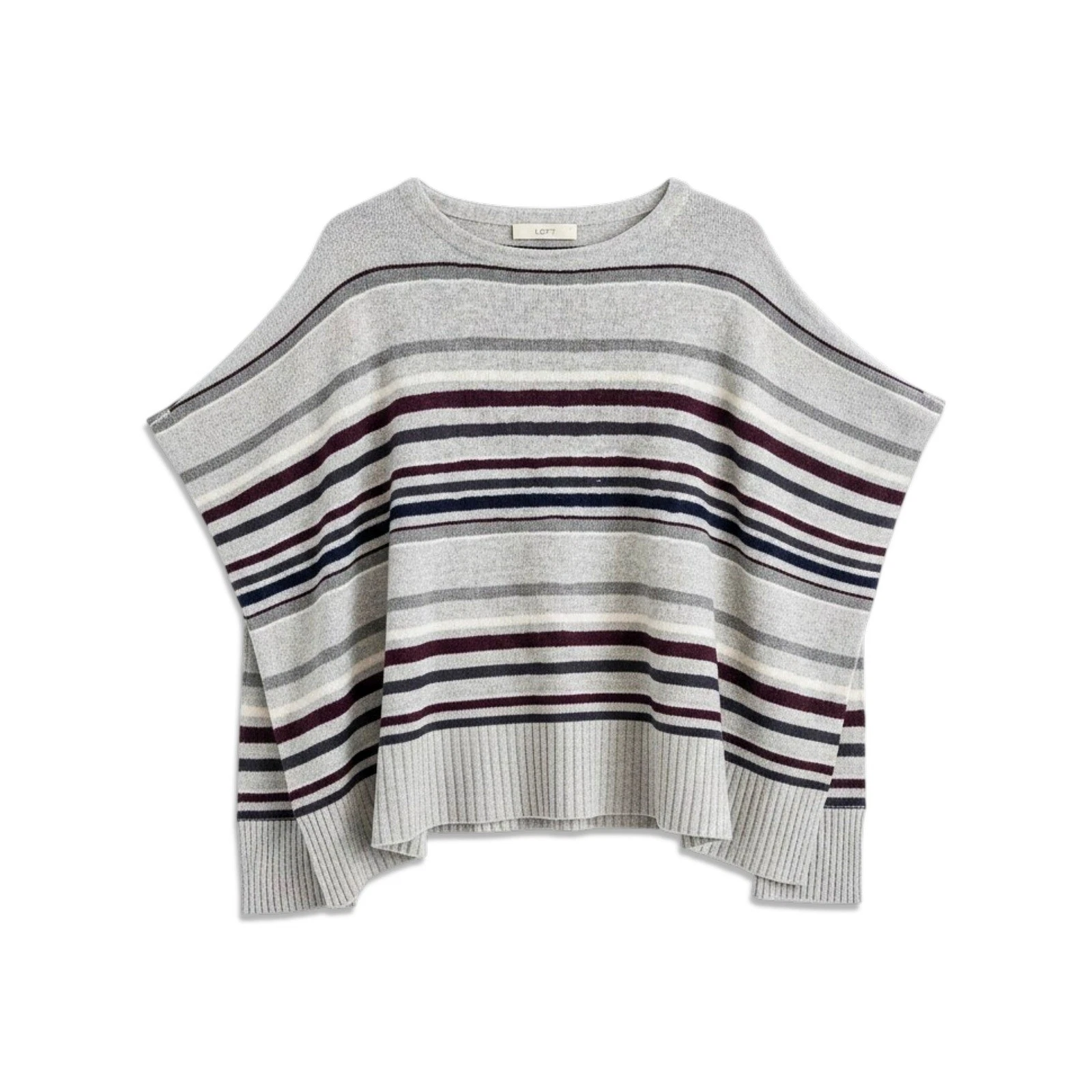 Loft Sweater Poncho Womens XS/S Gray Striped Oversized Knit Pullover Top Boho